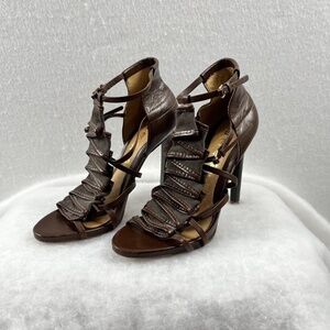 L.A.M.B. by Gwen Stephani Rhett Stiletto 4.5" Heel Crisscross Straps Brown 8M